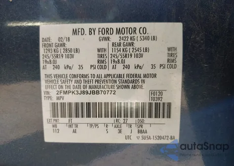 2018 Ford Edge Sel из США, поврежденный, VIN 2FMPK3J89JBB70772